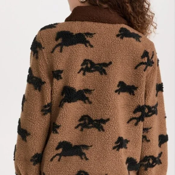 The Great. Pasture Fleece Jacket w horse print and brown collar, S (1), EUC - Picture 5 of 10